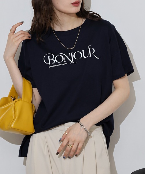 BRODIAEA(ブローディア)の「BRODIAEA BONJOURロゴプリント半袖Tシャツ【日本製】(Tシャツ/カットソー・レディース・オレンジ/グリーン/ライトベージュ/オフホワイト/ネイビー・40)」の20枚目の写真
