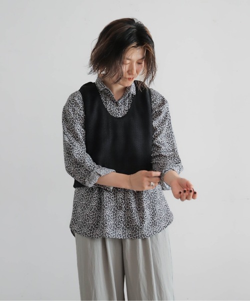 レオパードPT チビ衿タックブラウス | NOMBRE IMPAIR