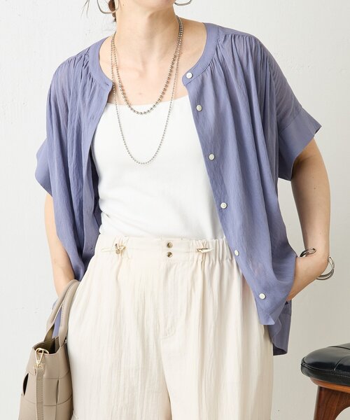 Jena espace merveilleux（ジェナ　エスパスメルヴェイユ）の「ニットラインギャザーシャツ（シャツ/ブラウス・レディース・パープル/ブラック/ベージュ・FREE）」の2枚目の写真