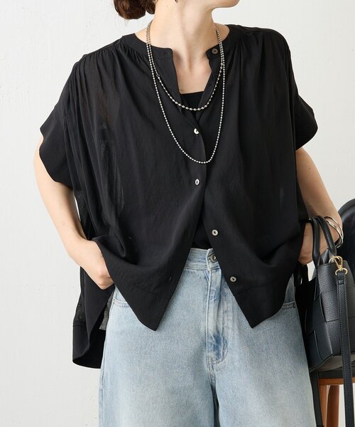 Jena espace merveilleux（ジェナ　エスパスメルヴェイユ）の「ニットラインギャザーシャツ（シャツ/ブラウス・レディース・パープル/ブラック/ベージュ・FREE）」の3枚目の写真