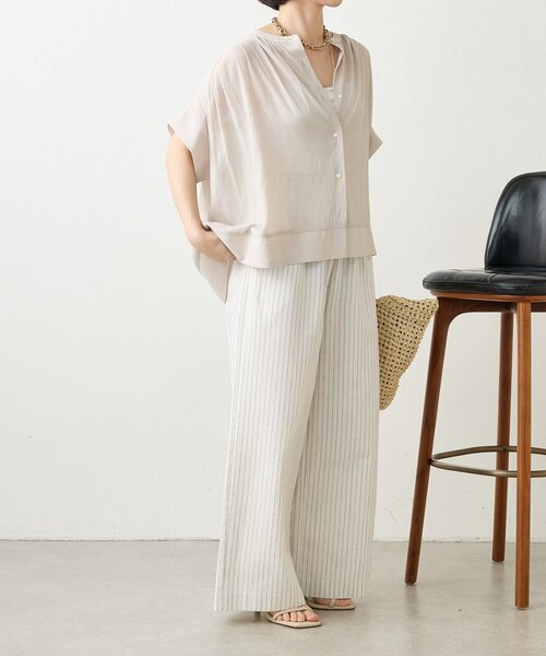 Jena espace merveilleux（ジェナ　エスパスメルヴェイユ）の「ニットラインギャザーシャツ（シャツ/ブラウス・レディース・パープル/ブラック/ベージュ・FREE）」の6枚目の写真