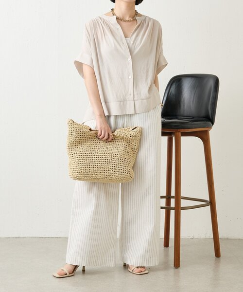 Jena espace merveilleux（ジェナ　エスパスメルヴェイユ）の「ニットラインギャザーシャツ（シャツ/ブラウス・レディース・パープル/ブラック/ベージュ・FREE）」の7枚目の写真