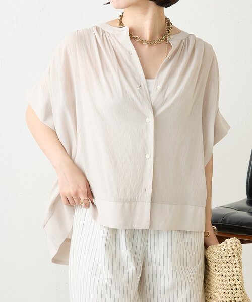 Jena espace merveilleux（ジェナ　エスパスメルヴェイユ）の「ニットラインギャザーシャツ（シャツ/ブラウス・レディース・パープル/ブラック/ベージュ・FREE）」の11枚目の写真