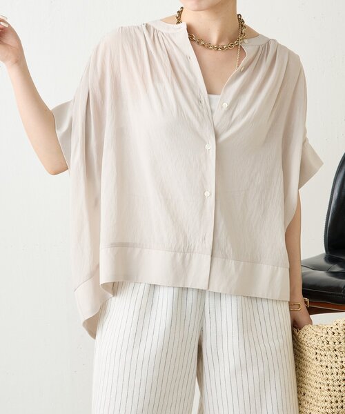 Jena espace merveilleux（ジェナ　エスパスメルヴェイユ）の「ニットラインギャザーシャツ（シャツ/ブラウス・レディース・パープル/ブラック/ベージュ・FREE）」の13枚目の写真