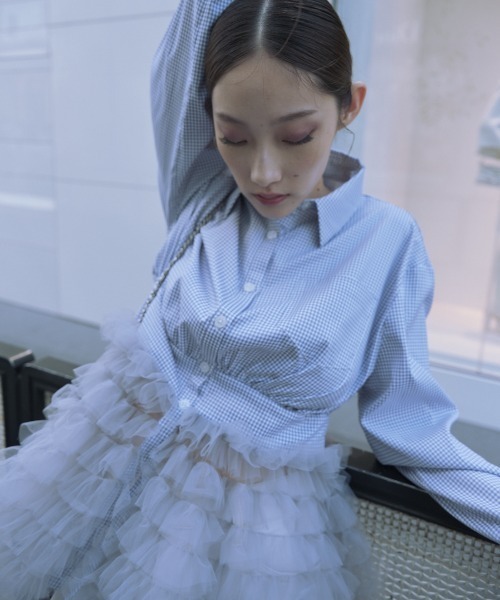 HONEY MI HONEY チュールシャツtulle peplum shirt HONEY MI HONEY｜チュールペプラムシャツ｜ふんわりチュールで魅せる