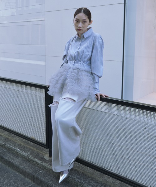 HONEY MI HONEY（ハニーミーハニー）の「tulle peplum shirt（シャツ/ブラウス・レディース・サックスブルー/ホワイト/チェック/その他・FREE）」の18枚目の写真