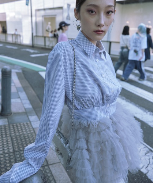 HONEY MI HONEY（ハニーミーハニー）の「tulle peplum shirt（シャツ/ブラウス・レディース・サックスブルー/ホワイト/チェック/その他・FREE）」の11枚目の写真