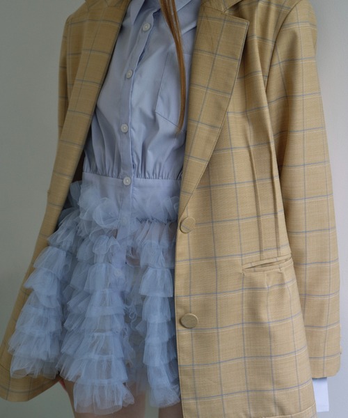 HONEY MI HONEY（ハニーミーハニー）の「tulle peplum shirt（シャツ/ブラウス・レディース・サックスブルー/ホワイト/チェック/その他・FREE）」の6枚目の写真