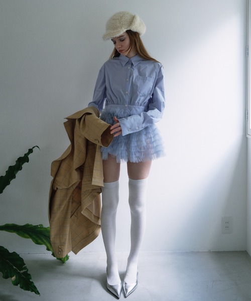 HONEY MI HONEY（ハニーミーハニー）の「tulle peplum shirt（シャツ/ブラウス・レディース・サックスブルー/ホワイト/チェック/その他・FREE）」の8枚目の写真