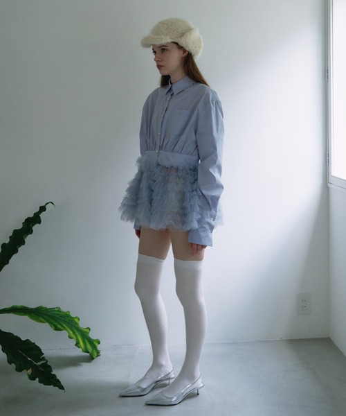 HONEY MI HONEY（ハニーミーハニー）の「tulle peplum shirt（シャツ/ブラウス・レディース・サックスブルー/ホワイト/チェック/その他・FREE）」の9枚目の写真