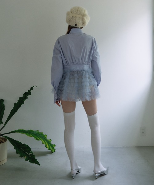 HONEY MI HONEY（ハニーミーハニー）の「tulle peplum shirt（シャツ/ブラウス・レディース・サックスブルー/ホワイト/チェック/その他・FREE）」の10枚目の写真