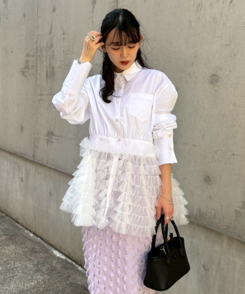 HONEY MI HONEY（ハニーミーハニー）の「tulle peplum shirt（シャツ/ブラウス・レディース・サックスブルー/ホワイト/チェック/その他・FREE）」の20枚目の写真
