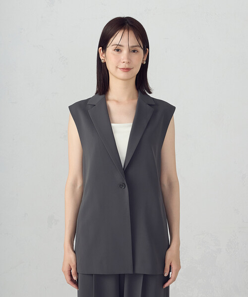 ベスト ジレ 「UVカット・接触冷感・吸水速乾」ベルト付きテーラードジレ / セットアップ対応 レディース UVカット・接触冷感・吸水速乾】ベルト付きテーラードジレ