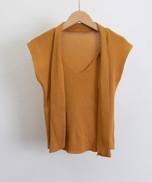 Miniministore(ミニミニストア)の「ボウタイサマーニット Vネックトップス(Tシャツ/カットソー・レディース・オレンジ/ブラック/ブラウン/アイボリー/ブラウン系・FREE)」の20枚目の写真