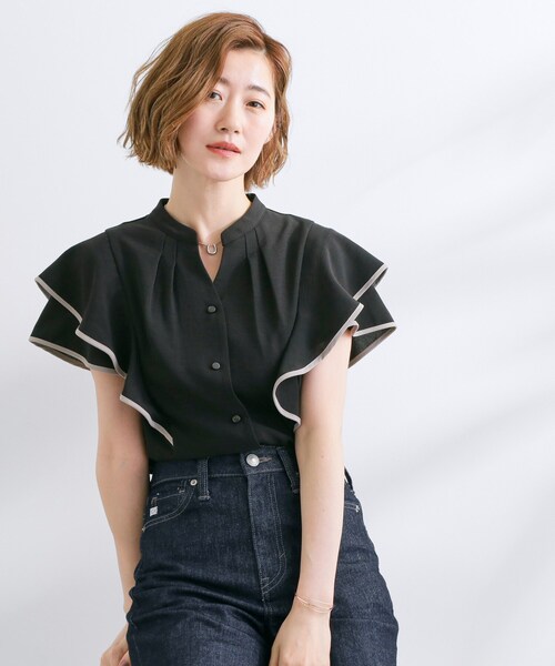 grove(グローブ)の「【さらりと着られる】多機能フリルブラウス(シャツ/ブラウス・レディース・ブラック系4/ブラウン系その他6/ホワイト系7/サックスブルー系4・02/03/01/05/04)」の2枚目の写真