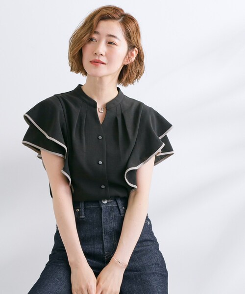 grove(グローブ)の「【さらりと着られる】多機能フリルブラウス(シャツ/ブラウス・レディース・ブラック系4/ブラウン系その他6/ホワイト系7/サックスブルー系4・02/03/01/05/04)」の7枚目の写真