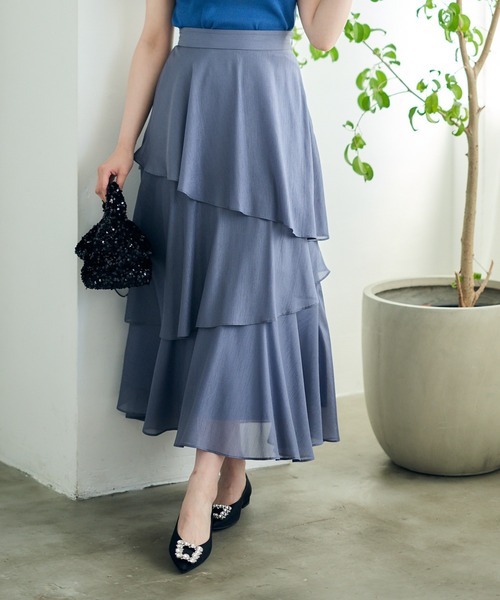 12Twelve Agenda（トゥエルブ　アジェンダ）の「シャイニーシアーティアードスカート（スカート・レディース・ネイビー/ライトグレー/ピンク・M）」の2枚目の写真