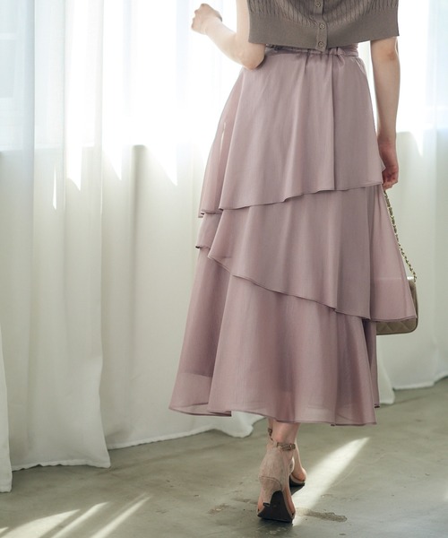 12Twelve Agenda（トゥエルブ　アジェンダ）の「シャイニーシアーティアードスカート（スカート・レディース・ネイビー/ライトグレー/ピンク・M）」の6枚目の写真