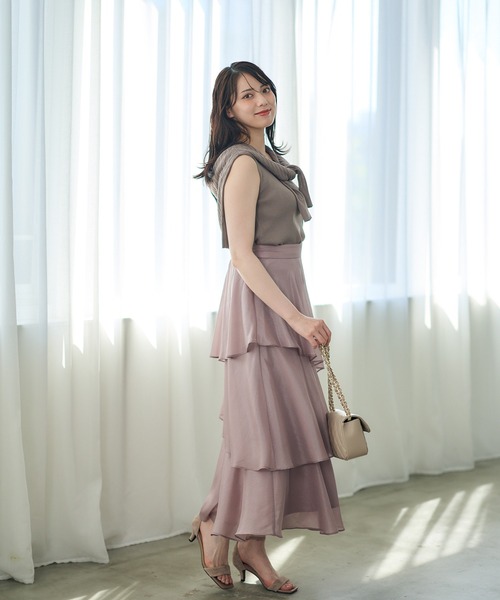 12Twelve Agenda（トゥエルブ　アジェンダ）の「シャイニーシアーティアードスカート（スカート・レディース・ネイビー/ライトグレー/ピンク・M）」の7枚目の写真