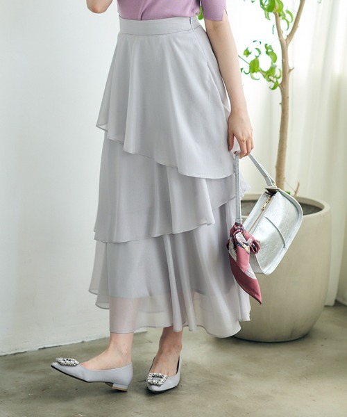 12Twelve Agenda（トゥエルブ　アジェンダ）の「シャイニーシアーティアードスカート（スカート・レディース・ネイビー/ライトグレー/ピンク・M）」の10枚目の写真