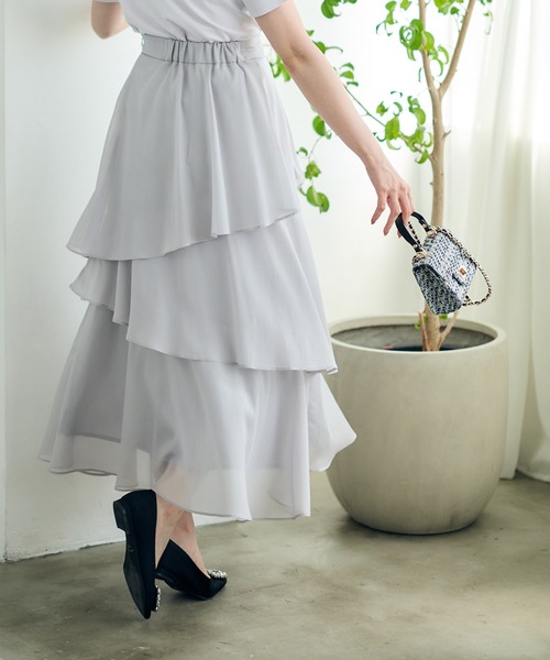 12Twelve Agenda（トゥエルブ　アジェンダ）の「シャイニーシアーティアードスカート（スカート・レディース・ネイビー/ライトグレー/ピンク・M）」の11枚目の写真