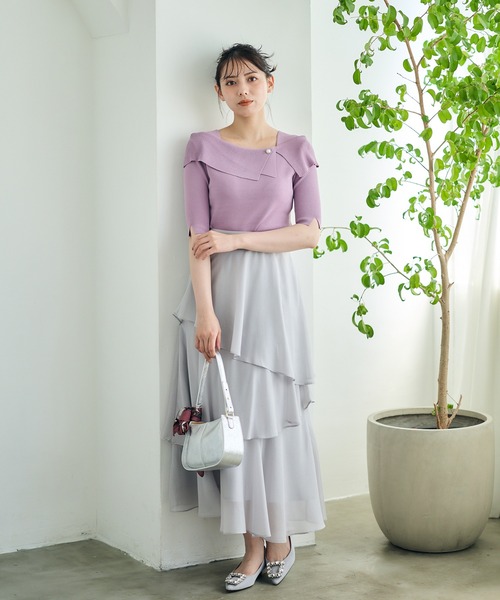 12Twelve Agenda（トゥエルブ　アジェンダ）の「シャイニーシアーティアードスカート（スカート・レディース・ネイビー/ライトグレー/ピンク・M）」の12枚目の写真