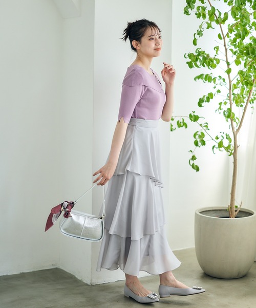 12Twelve Agenda（トゥエルブ　アジェンダ）の「シャイニーシアーティアードスカート（スカート・レディース・ネイビー/ライトグレー/ピンク・M）」の13枚目の写真