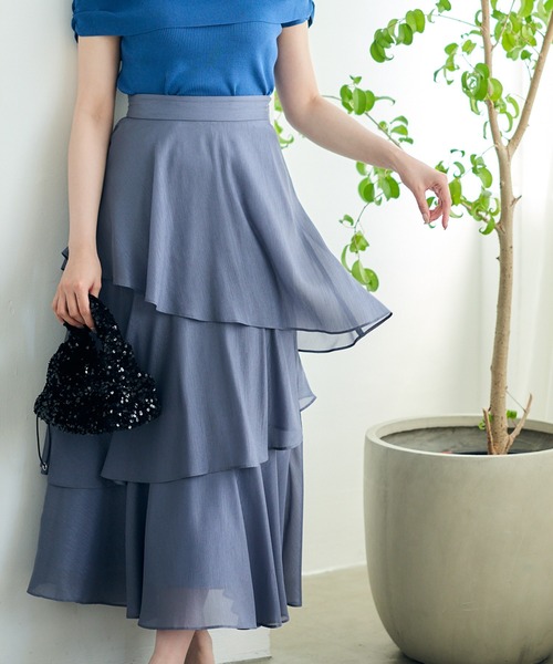 12Twelve Agenda（トゥエルブ　アジェンダ）の「シャイニーシアーティアードスカート（スカート・レディース・ネイビー/ライトグレー/ピンク・M）」の17枚目の写真