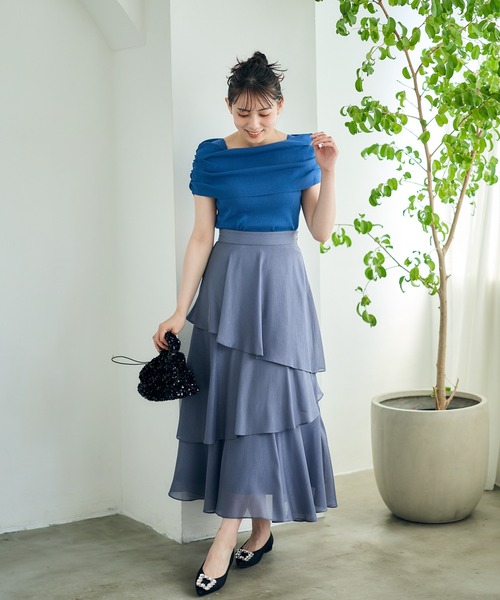 12Twelve Agenda（トゥエルブ　アジェンダ）の「シャイニーシアーティアードスカート（スカート・レディース・ネイビー/ライトグレー/ピンク・M）」の20枚目の写真