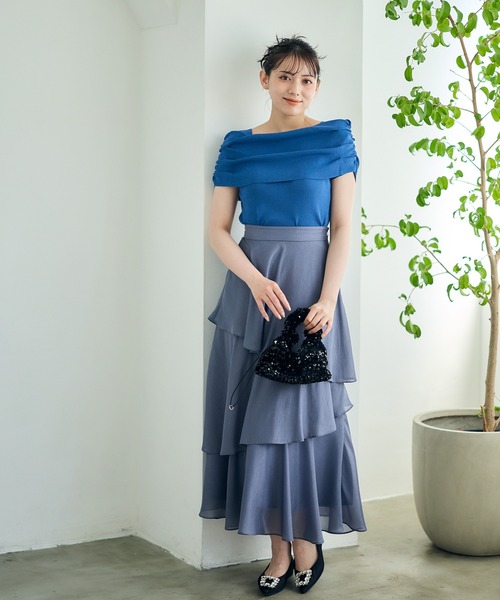 12Twelve Agenda（トゥエルブ　アジェンダ）の「シャイニーシアーティアードスカート（スカート・レディース・ネイビー/ライトグレー/ピンク・M）」の21枚目の写真