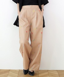 エステルツイルフラワープリントワイドパンツ