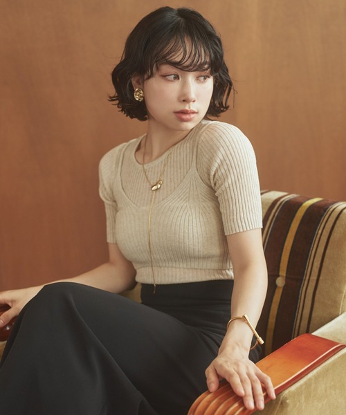 bustier layered rib knit /ビスチェレイヤードリブニットトップス