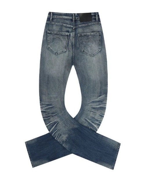 SKULL FLIGHT 裾ジップ レザー フレアデニム Y2K ギミック SKULL