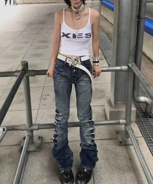 セール】Y2Kギャザー フレアシルエットヴィンテージデニム（デニム