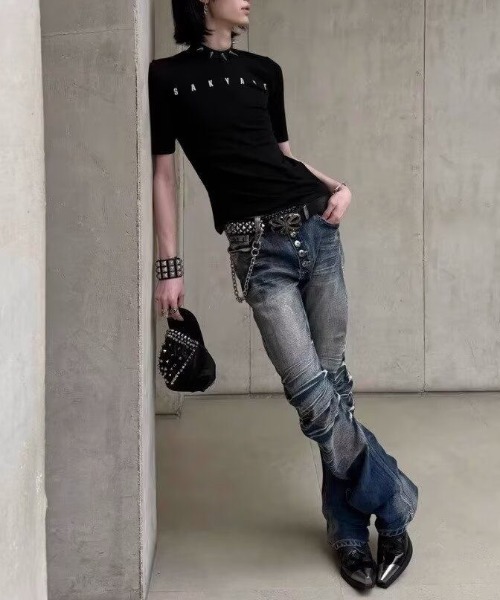 セール】Y2Kギャザー フレアシルエットヴィンテージデニム