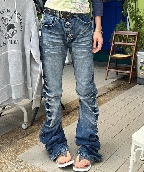 evisu archive グランジ デニムコート y2k ヴィンテージ W32x26 ヴィンテージ OG EVISU 刺繍バックポケットデニム