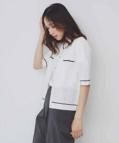 index(インデックス)の「バイカラー半袖カーディガン【洗える/抗ピル】(カーディガン/ボレロ・レディース・グリーン系5/ベージュ系その他7/ホワイト系9/ネイビー系4/ブラック系7・36/38/40/42)」の9枚目の写真