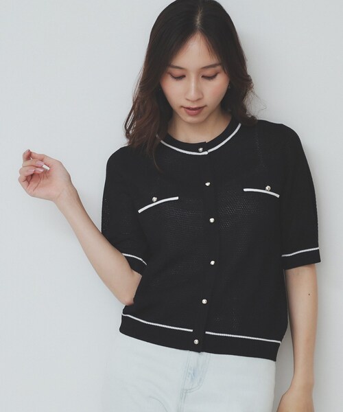 index(インデックス)の「バイカラー半袖カーディガン【洗える/抗ピル】(カーディガン/ボレロ・レディース・グリーン系5/ベージュ系その他7/ホワイト系9/ネイビー系4/ブラック系7・36/38/40/42)」の13枚目の写真