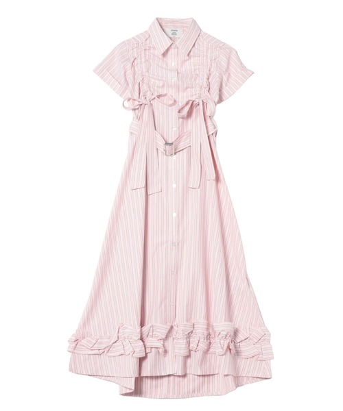 jouetie（ジュエティ）の「【再入荷】ギャザーリボンシャツワンピース 夏服（ワンピース・レディース・ブルー/レッド/ピンク・MEDIUM）」の2枚目の写真