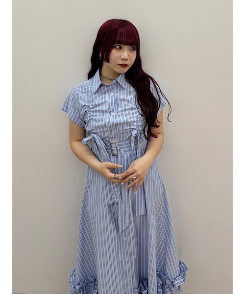 jouetieジュエティ☆ギャザーリボンロングシャツワンピース☆ブルー☆used jouetie ワンピース 「再入荷」ギャザーリボンロングシャツ