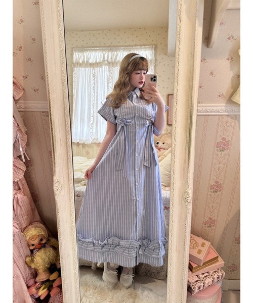 jouetie（ジュエティ）の「【再入荷】ギャザーリボンシャツワンピース 夏服（ワンピース・レディース・ブルー/レッド/ピンク・MEDIUM）」の14枚目の写真