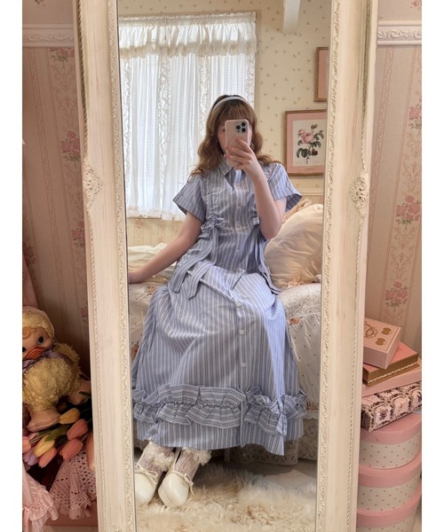 jouetie（ジュエティ）の「【再入荷】ギャザーリボンシャツワンピース 夏服（ワンピース・レディース・ブルー/レッド/ピンク・MEDIUM）」の12枚目の写真