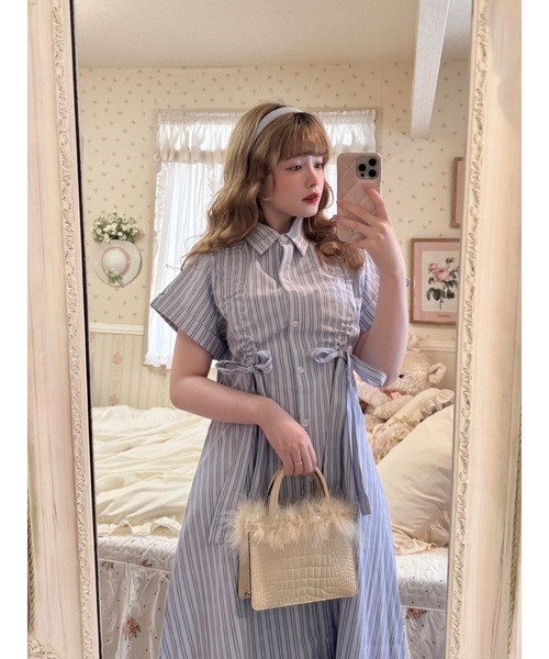 jouetie（ジュエティ）の「【再入荷】ギャザーリボンシャツワンピース 夏服（ワンピース・レディース・ブルー/レッド/ピンク・MEDIUM）」の13枚目の写真