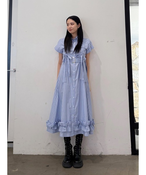 jouetie（ジュエティ）の「【再入荷】ギャザーリボンシャツワンピース 夏服（ワンピース・レディース・ブルー/レッド/ピンク・MEDIUM）」の9枚目の写真