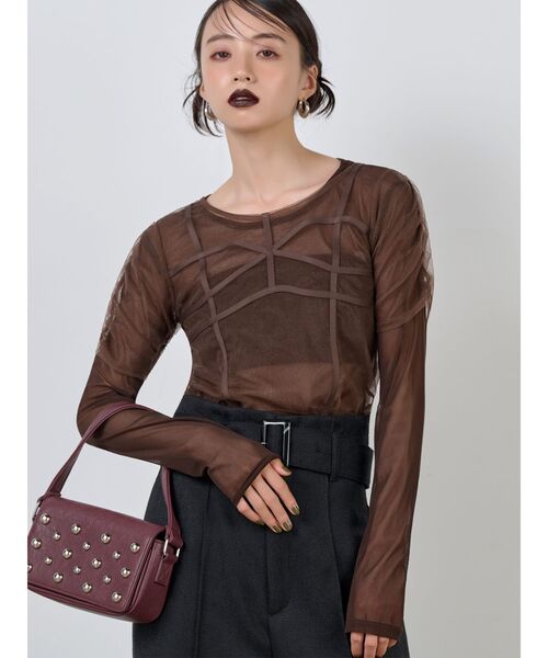 MURUA(ムルーア)の「コードビスチェデザインレイヤードトップス(Tシャツ/カットソー・レディース・ブラウン/ブラック・FREE)」の1枚目の写真