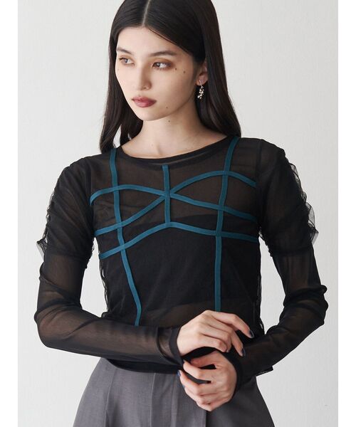 MURUA(ムルーア)の「コードビスチェデザインレイヤードトップス(Tシャツ/カットソー・レディース・ブラウン/ブラック・FREE)」の2枚目の写真