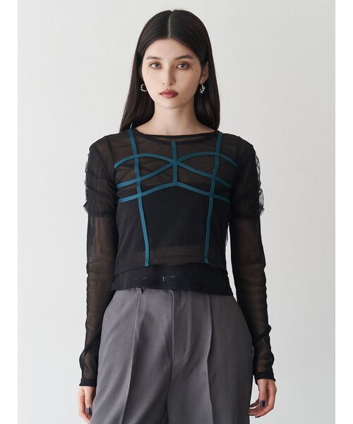 MURUA(ムルーア)の「コードビスチェデザインレイヤードトップス(Tシャツ/カットソー・レディース・ブラウン/ブラック・FREE)」の5枚目の写真