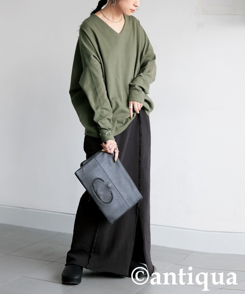 antiqua(アンティカ)の「コーデセット シュッと美トップス 裏毛スカート(Tシャツ/カットソー・レディース・レッド/杢グレー/グレイッシュベージュ/カーキ・R/P)」の20枚目の写真