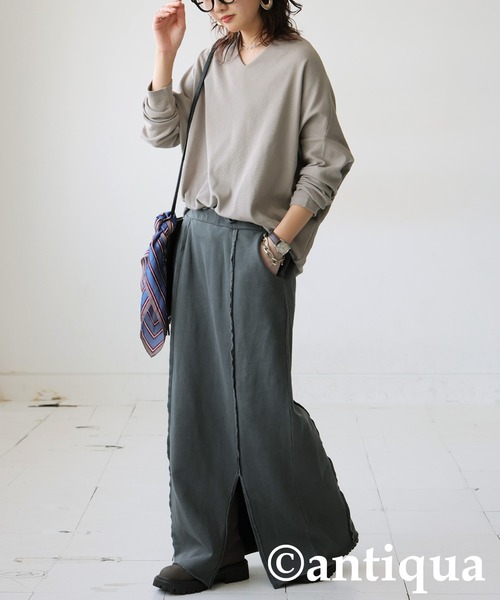 antiqua(アンティカ)の「コーデセット シュッと美トップス 裏毛スカート(Tシャツ/カットソー・レディース・レッド/杢グレー/グレイッシュベージュ/カーキ・R/P)」の11枚目の写真