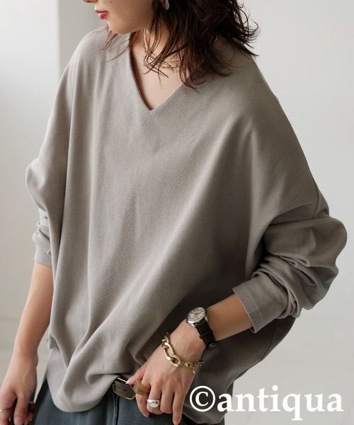 antiqua(アンティカ)の「コーデセット シュッと美トップス 裏毛スカート(Tシャツ/カットソー・レディース・レッド/杢グレー/グレイッシュベージュ/カーキ・R/P)」の13枚目の写真
